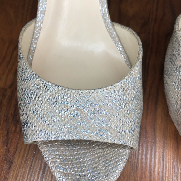 Nine West leather open toe heels, nude and silver, size 9 1/2 - Picture 3 of 6